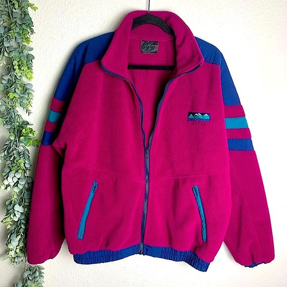 Vintage Jackets & Blazers - Vintage 80’s Whistler Fleece Jacket Sz L Colorful pink green blue cozy Oversized